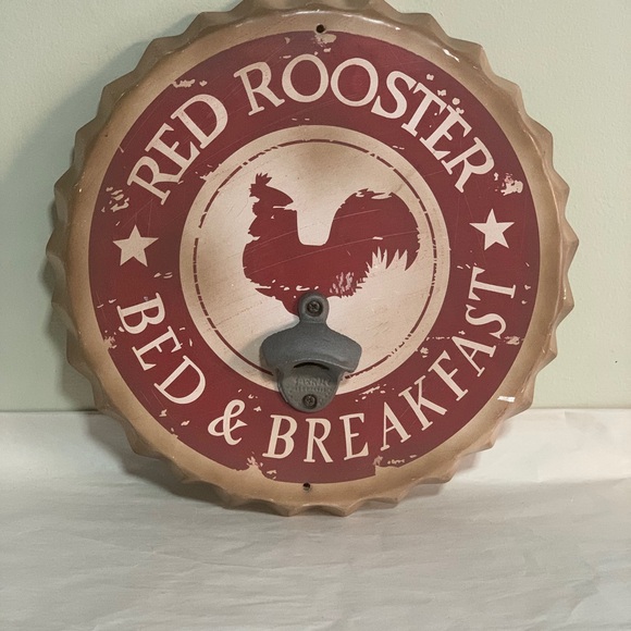 Red Rooster Bed & Breakfast Wall-Mounted Bottle Opener Sign 14”Rustic Farmhouse